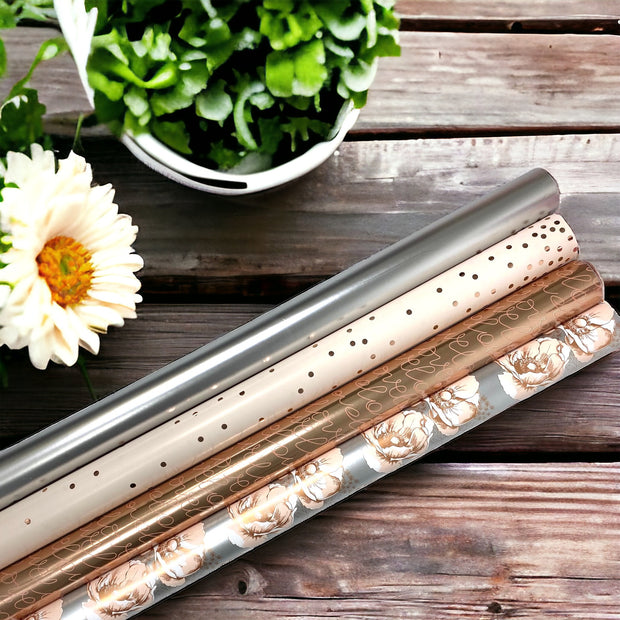 24" x 417' Wrapping Paper Half Ream | Metallic Pearl Finish Floral