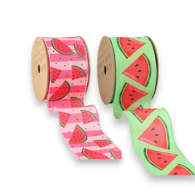 2 1/2" Watermelon Wired Ribbon Bundle - 2 Rolls/20 Yards Total