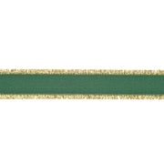 1" Textured Grosgrain Ribbon | Gold Metallic Fringe Green | 25 Yard Roll