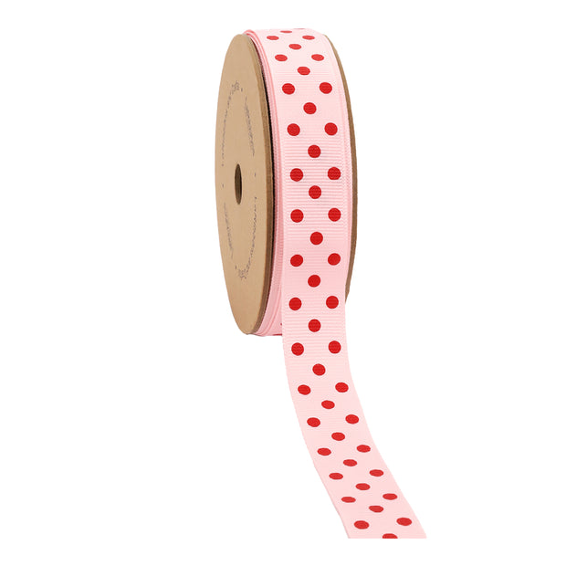 7/8" Printed Dots Textured Grosgrain Ribbon | Lt Pink (117) | 25 Yard Roll