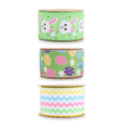 2.5" Easter Bunny/Egg/Chevron Wired Ribbon Bundle - 3 Rolls/30 Yards Total