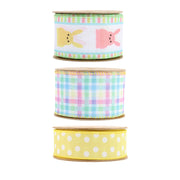 2.5" Pastel Easter Bunny/Plaid/Polka Dot Wired Ribbon Bundle - 3 Rolls/30 Yards Total