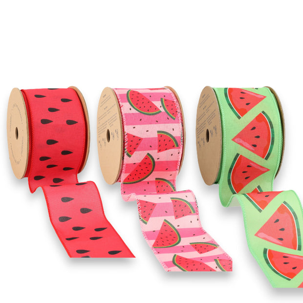 2.5" Watermelon Wired Ribbon Bundle - 3 Rolls/30 Yards Total