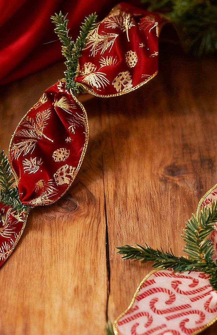 Garland with vibrant pink-green ribbons, greenery, and fairy lights, showcasing decorative appeal. Perfect for festive accents, reusable and easy to style for holiday decor. 丨 LaRibbons and Crafts