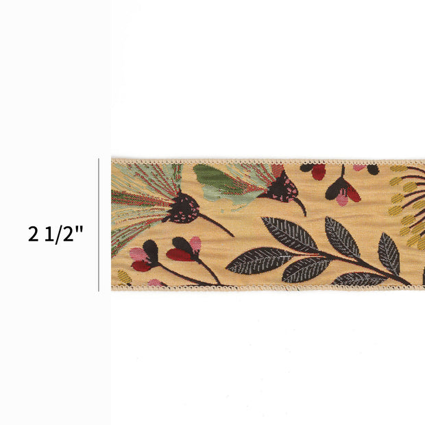 2 1/2" Reversible Floral Tapestry Wired Ribbon | Forest Pale Gold/Black | 5 Yard Roll