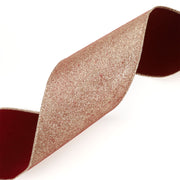4" Reversible Velvet/Glitter Wired Ribbon | Scarlet/Pale Gold | 10 Yard Roll
