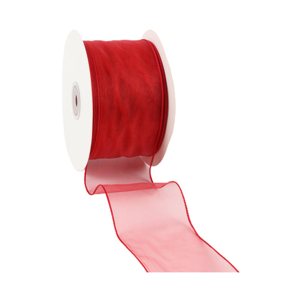 2 1/2" Wired Sheer Ribbon | Red | 50 Yard Roll