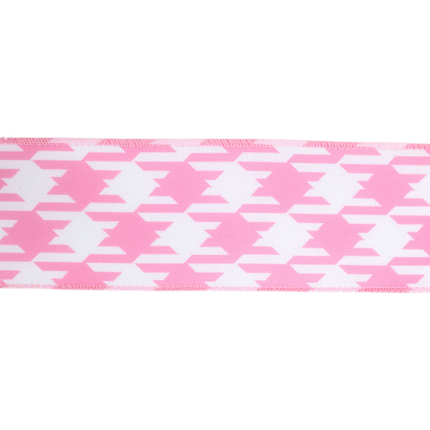 2 1/2" Wired Ribbon | Pink/White Herringbone | 10 Yard Roll