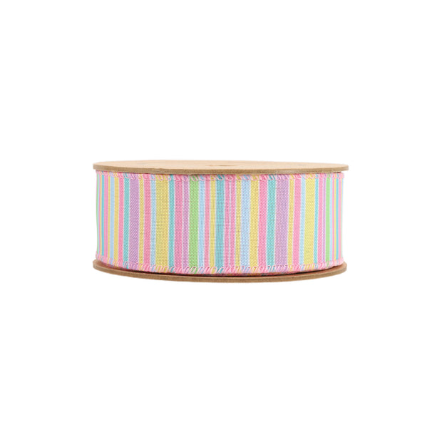 Wired Ribbon | Pastel Horizontal Stripe | 10 Yard Roll