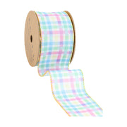 2 1/2" Wired Ribbon | White w/ Bright Plaid Green/Blue/Yellow/Pink | 10 Yard Roll