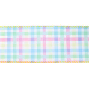 2 1/2" Wired Ribbon | White w/ Bright Plaid Green/Blue/Yellow/Pink | 10 Yard Roll