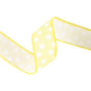 1 1/2" Wired Ribbon | Yellow w/ White Polka Dots | 10 Yard Roll