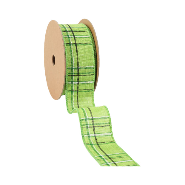 1 1/2" Wired Ribbon | Green/Spring Plaid | 10 Yard Roll