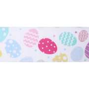2 1/2 Wired Ribbon | White w/ Pastel Eggs | 10 Yard Roll