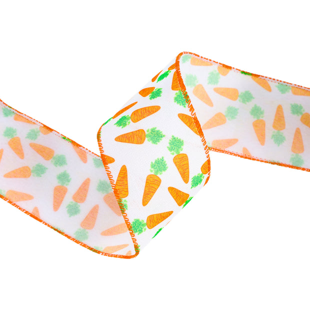 2 1/2" Wired Ribbon | White w/ Orange Carrots | 10 Yard Roll