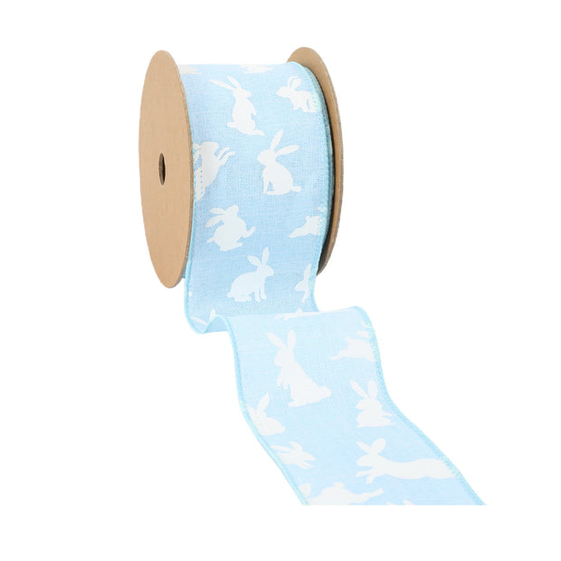 2 1/2" Wired Ribbon | Blue w/ White All Over Bunny | 10 Yard Roll