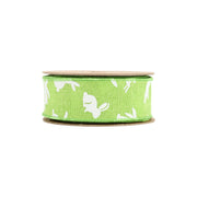 1 1/2" Wired Ribbon | Green w/ White All Over Bunny | 10 Yard Roll