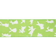 2 1/2" Wired Ribbon | Green w/ White All Over Bunny | 10 Yard Roll