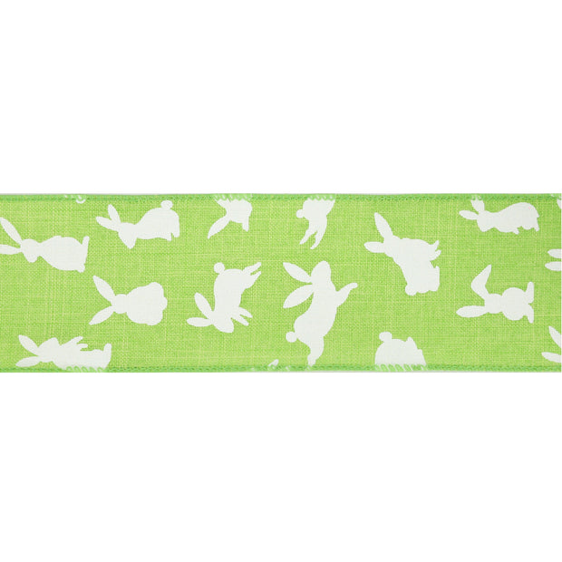 2 1/2" Wired Ribbon | Green w/ White All Over Bunny | 10 Yard Roll
