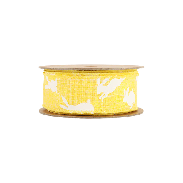 1 1/2" Wired Ribbon | Yellow w/ White All Over Bunny | 10 Yard Roll