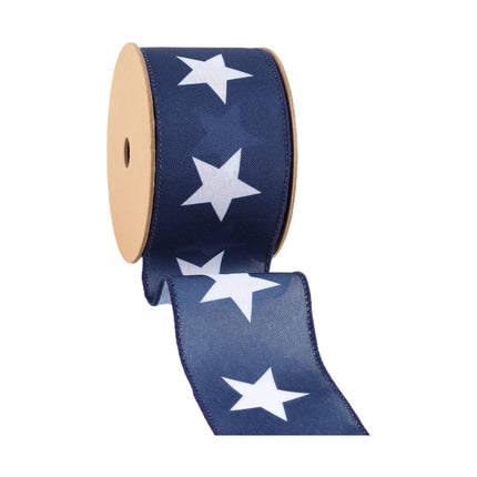 2 1/2" Wired Ribbon | Blue w/ Large White Stars | 10 Yard Roll LaRibbons and Crafts
