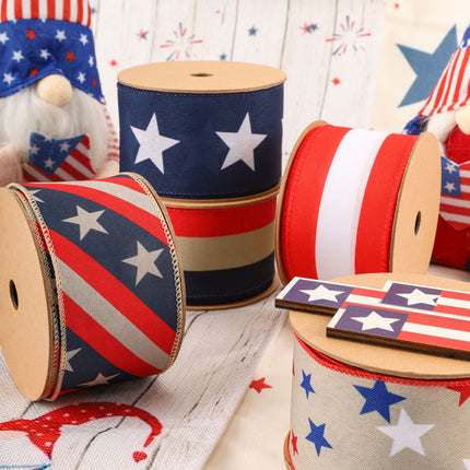 2 1/2" Wired Ribbon | Blue w/ Large White Stars | 10 Yard Roll LaRibbons and Crafts