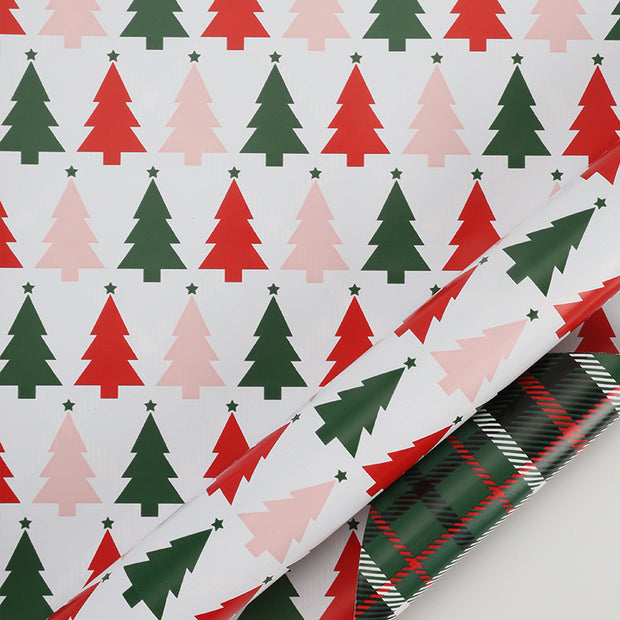 24" x 16' Reversible Holiday Wrapping Paper | "Symmetrical Tree/Holiday Plaid"