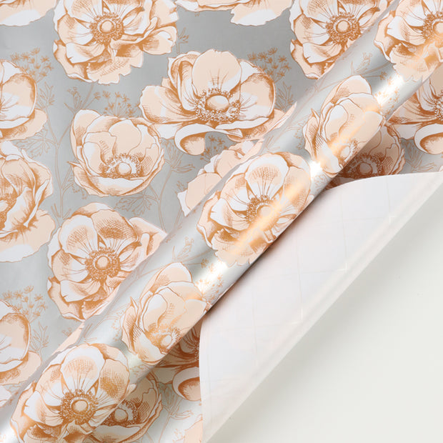 24" x 417' Wrapping Paper Half Ream | Metallic Pearl Finish Floral