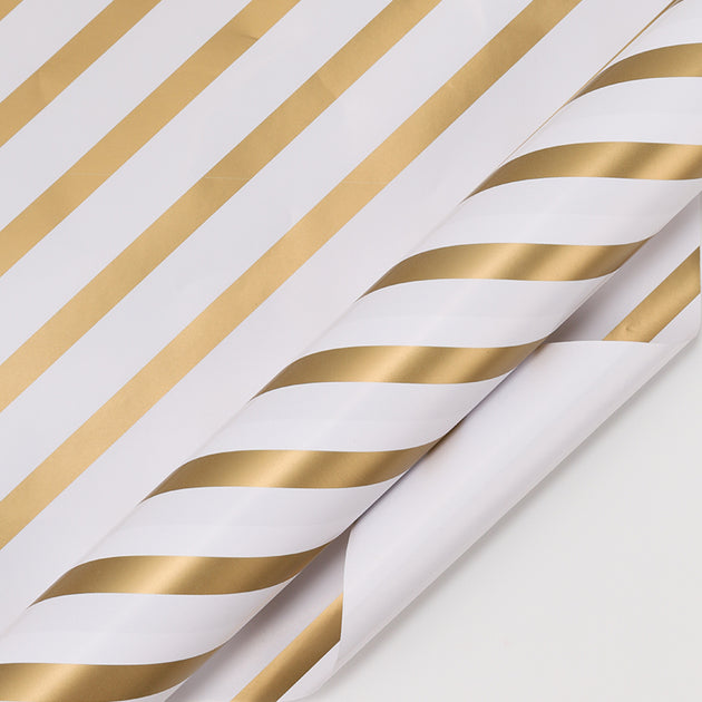 30" x 10' Wrapping Paper White/Gold Diagonal Stripe