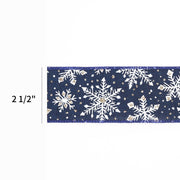 2 1/2" Wired Ribbon | "Snowflake" Blue/White | 10 Yard Roll