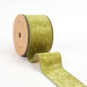 2 1/2" Reversible Velvet/Lurex Wired Ribbon | Moss/Gold | 10 Yard Roll