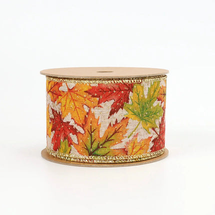 2 1/2" Wired Ribbon | "Maple Leaf" Natural/Multi | 10 Yard Roll LaRibbons and Crafts
