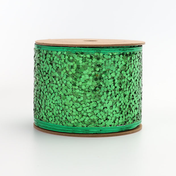 3" Sequin Wired Ribbon | Green