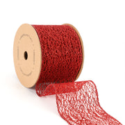 3" Mesh Wired Ribbon | Red | 10 Yard Roll