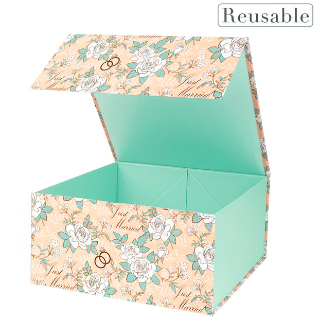 8" x 8" x 4" Collapsable Gift Box w/ 2-pcs White Tissue Paper & Magnetic Square Flap Lid | Wedding Rings