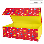 14" x 9" x 4.3" Colorful Stars Collapsible Magnetic Gift Box - 2 Pcs Tissue Paper