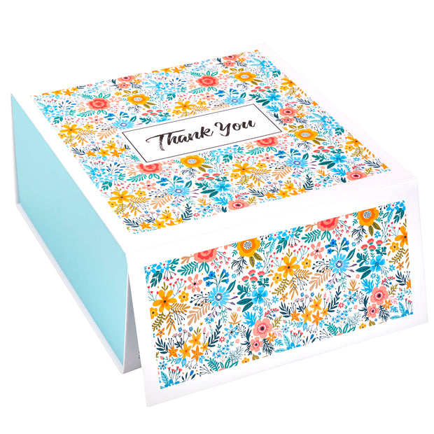 8" x 8" x 4" Yellow Floral Collapsible Magnetic Gift Box - 2 Pcs Tissue Paper
