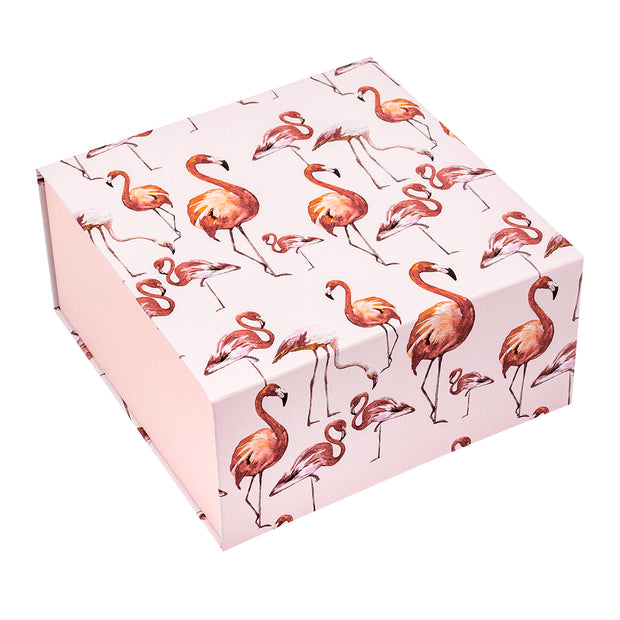 8" x 8" x 4"  Flamingo Collapsible Magnetic Gift Box - 2 Pcs Tissue Paper