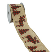2 1/2" Wired Ribbon | "Reindeer Tree" Natural/Red/Black | 10 Yard Roll