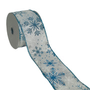 2 1/2" Wired Ribbon | "Snowflake" White/Blue Multi | 10 Yard Roll