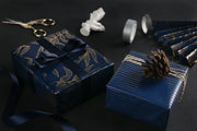30" x 10' Wrapping Paper Bundle (4-pack) | Gold & Navy Foil