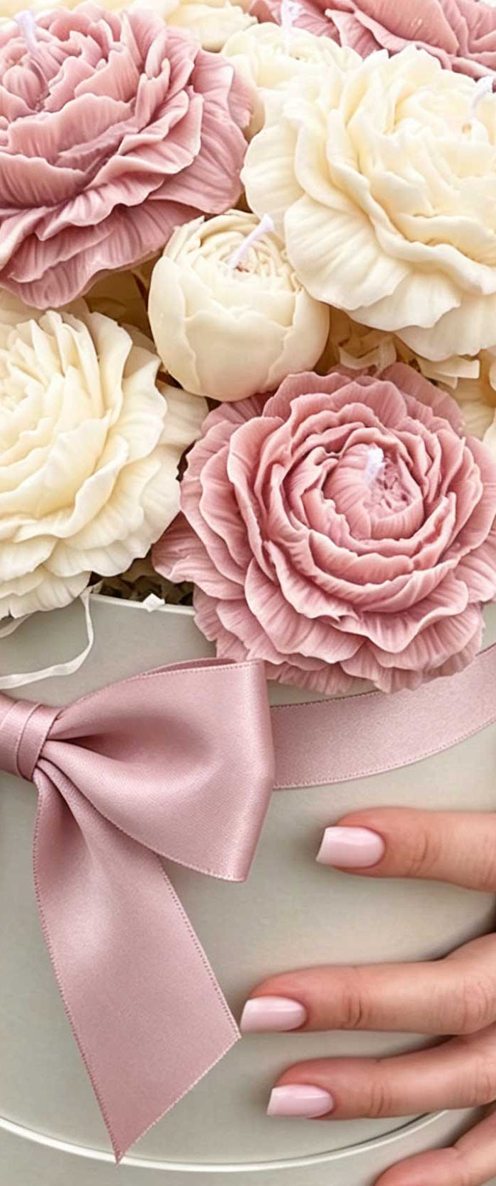 Glossy soft pink satin ribbon: intertwined stacks. Ideal for wedding decor & DIY crafts.