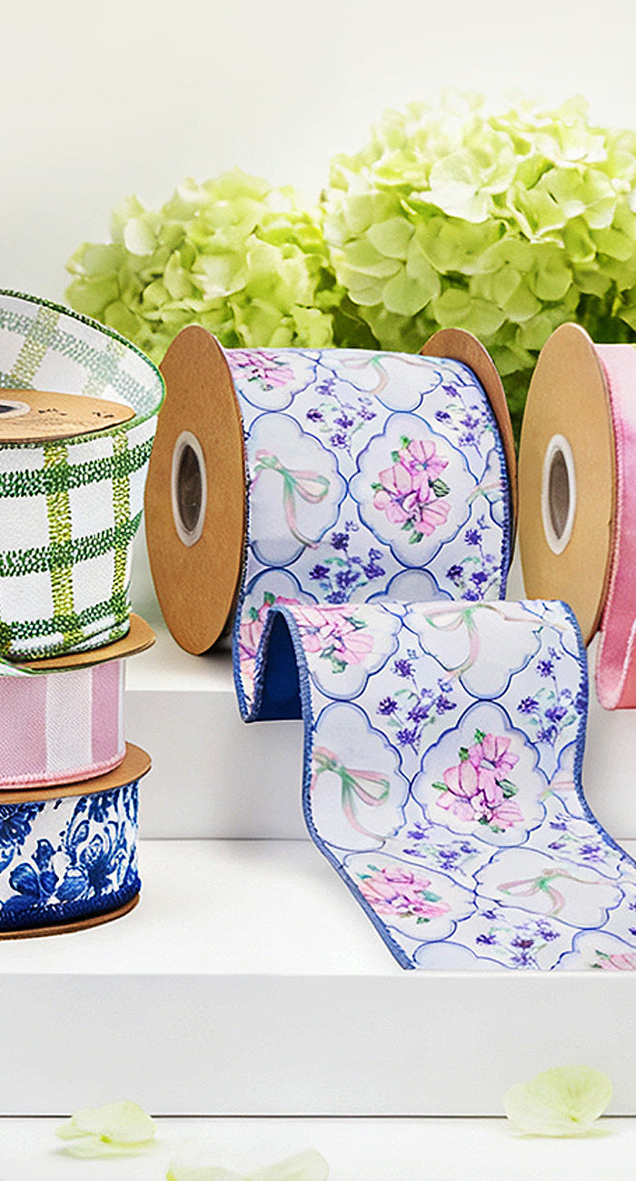 Spring Wired Ribbons display vibrant plaid and polka dot patterns. Ideal for spring floral arrangements, gift wrapping, crafts—wired construction enables easy shaping and durable, charming designs.