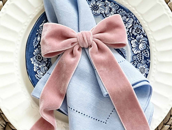 Non-Wired Velvet Ribbon spools (white, light pink, hot pink)—soft texture, romantic hues for Valentine gift wrapping.