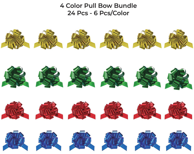6" Metallic Pull Bow Assortment | Gold/Red/Royal/Green