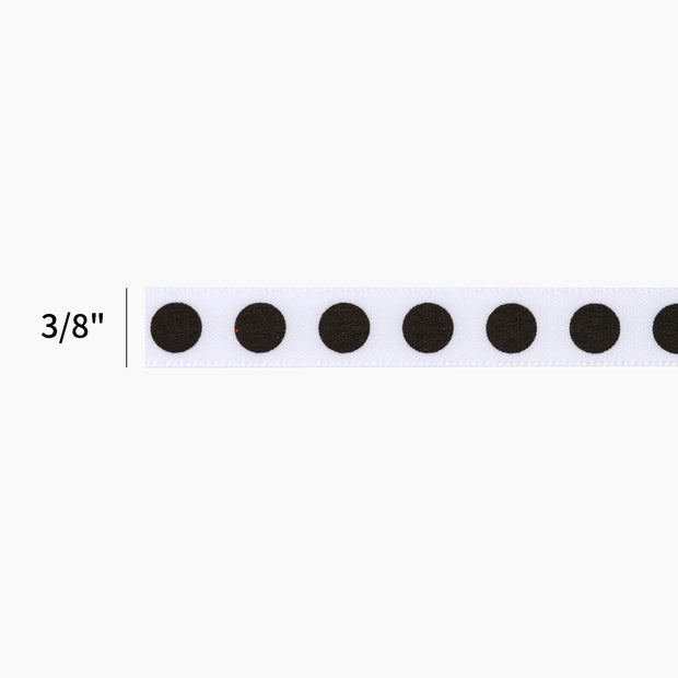 3/8" Single Face Printed Satin Ribbon | "Polka Dot" Black/White | 20 Yard Roll