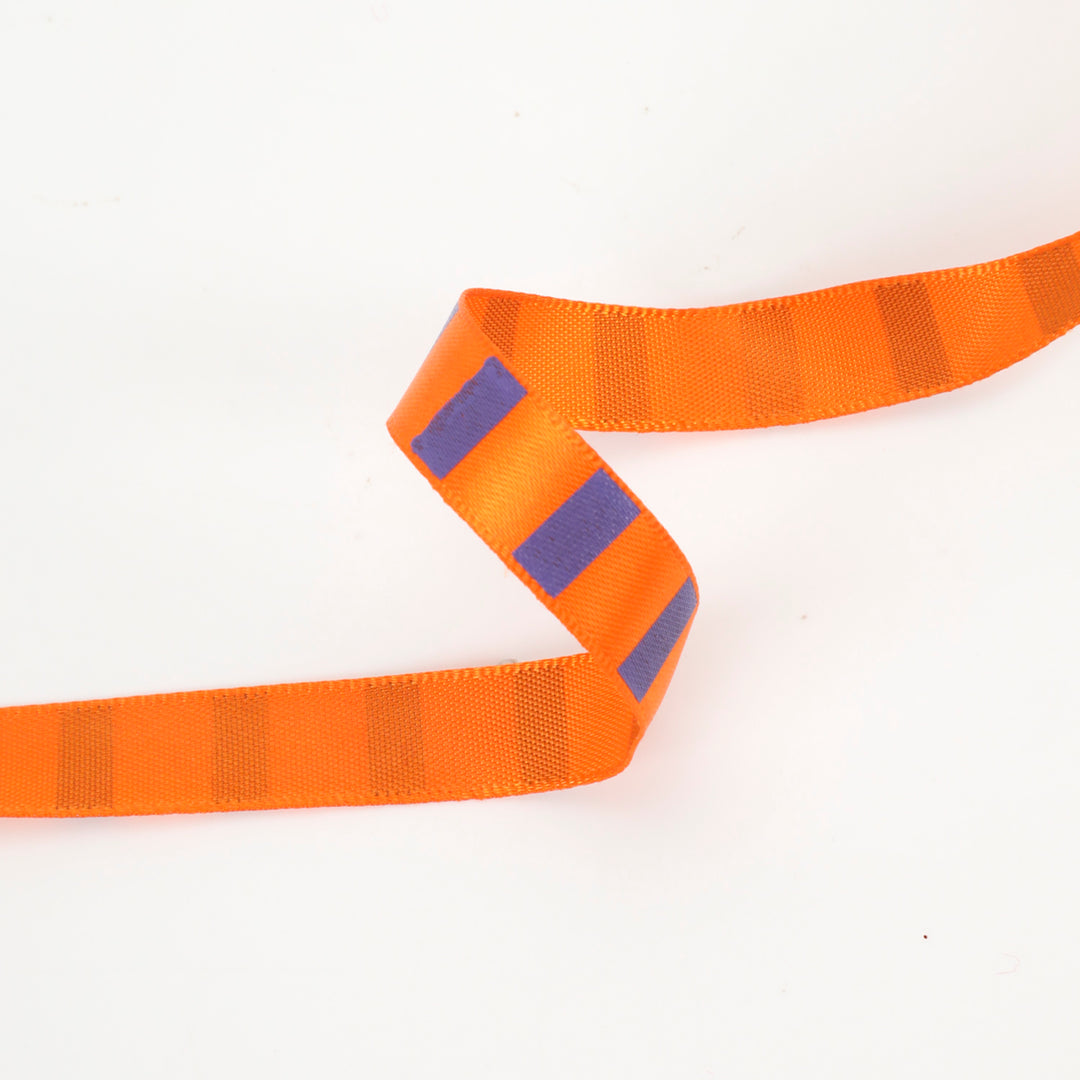 3/8" Single Face Printed Satin Ribbon | "Cross Stripe" Black/Orange | 20 Yard Roll - 50% OFF