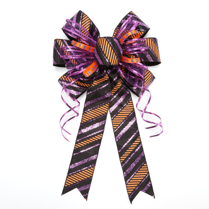 2 1/2" Wired Ribbon | "Glitter Diagonal Stripe" Purple/Black | 10 Yard Roll