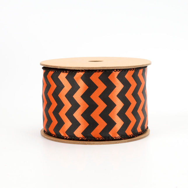 2 1/2" Wired Satin Ribbon | "Chevron" Orange/Black | 10 Yard Roll LaRibbons and Crafts
