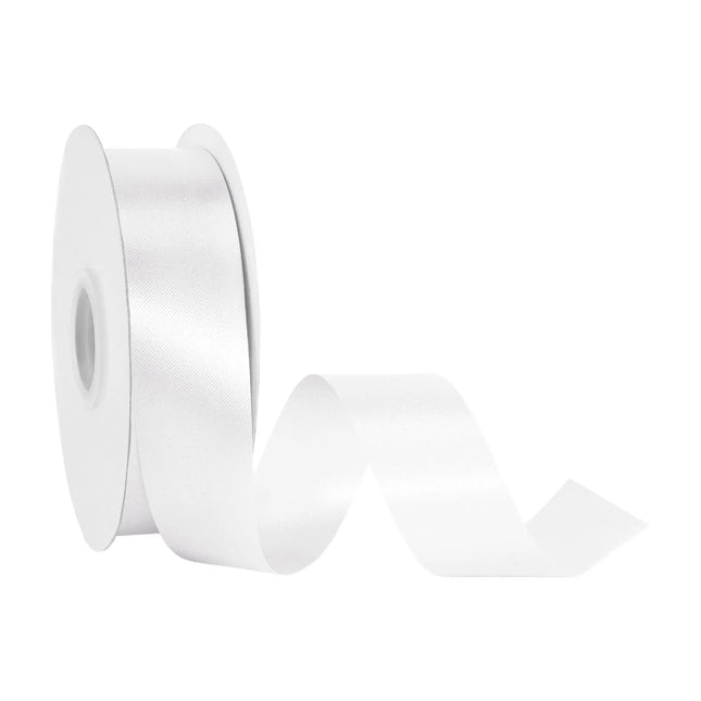 1 7/16 inch white floral satin ribbon spool, glossy solid white satin for wedding bouquets and gift box bows